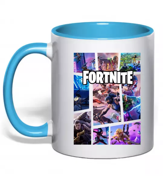 Чашка з кольоровою ручкою Фортнайт колаж Блакитний фото