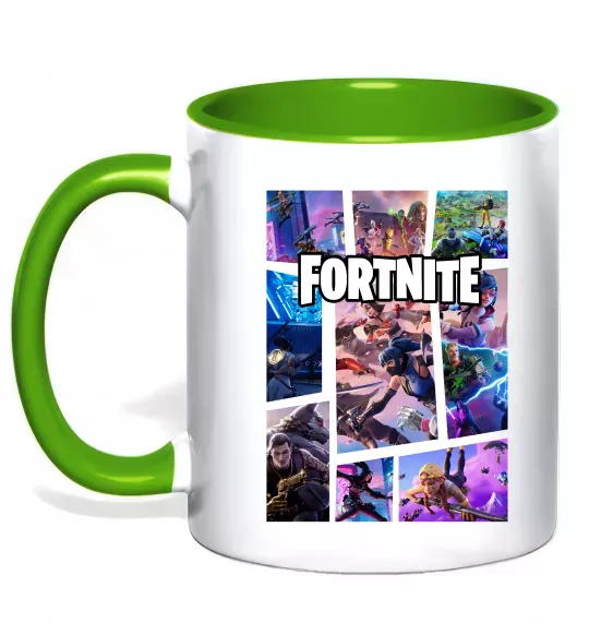 Чашка з кольоровою ручкою Фортнайт колаж Зелений фото