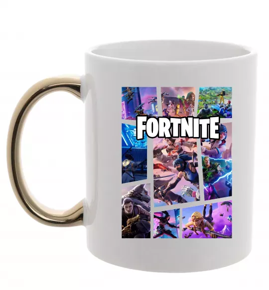 Чашка з кольоровою ручкою Фортнайт колаж Золото фото