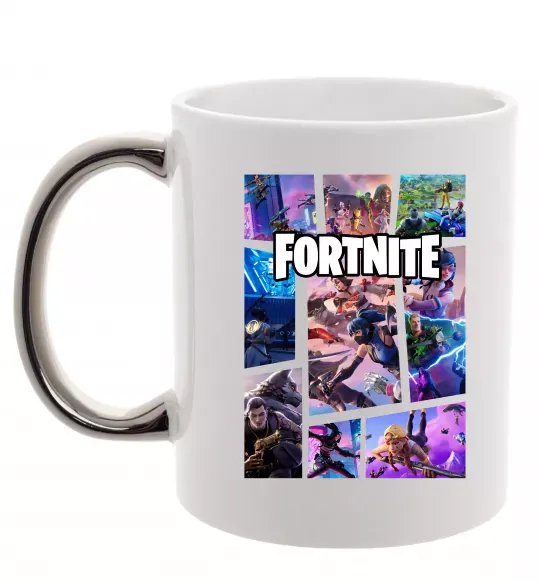 Чашка з кольоровою ручкою Фортнайт колаж Срібло фото