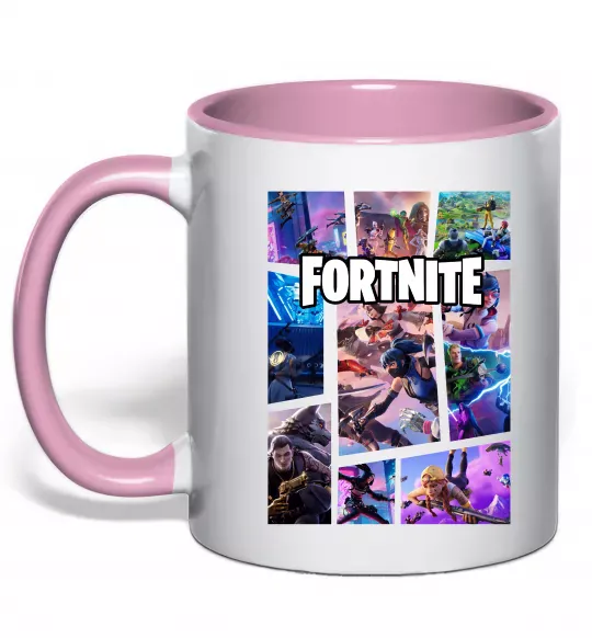 Чашка з кольоровою ручкою Фортнайт колаж Ніжно рожевий фото