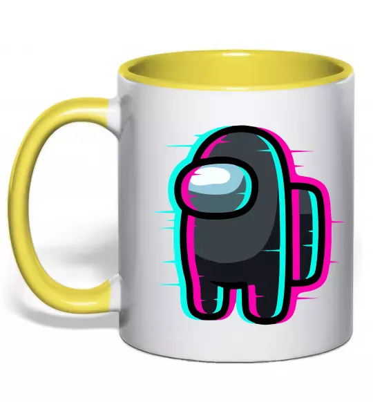 Чашка з кольоровою ручкою Among us glitch Сонячно жовтий фото