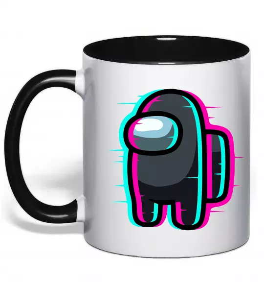 Чашка з кольоровою ручкою Among us glitch Чорний фото