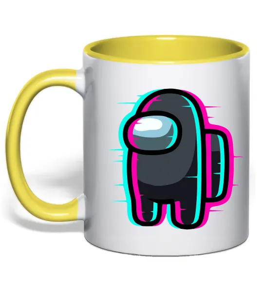 Чашка с цветной ручкой Among us glitch Лимонный фото