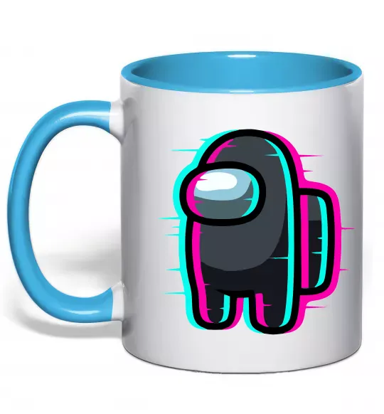 Чашка з кольоровою ручкою Among us glitch Блакитний фото