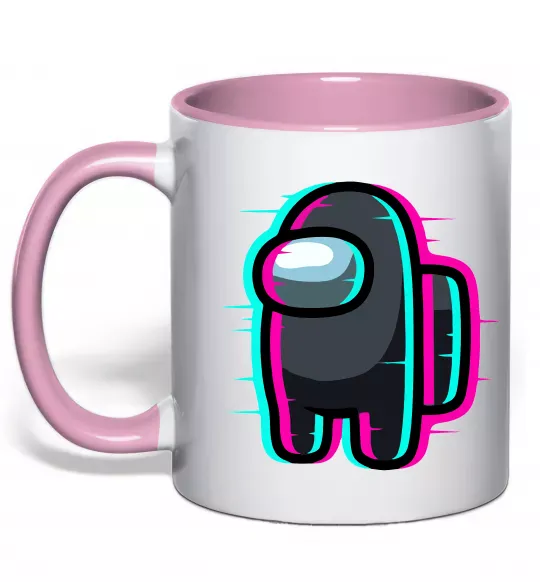 Чашка з кольоровою ручкою Among us glitch Ніжно рожевий фото