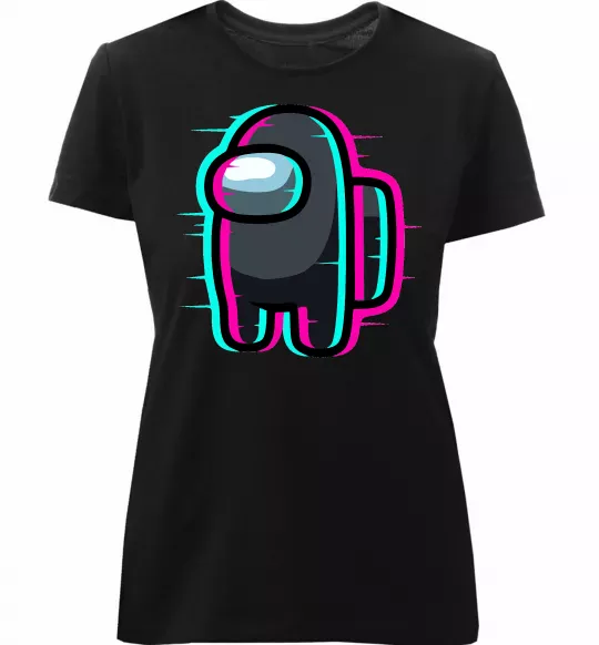 Женская премиум футболка Among us glitch Черный фото