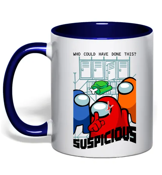 Чашка с цветной ручкой Who could have done this Глубокий темно-синий фото