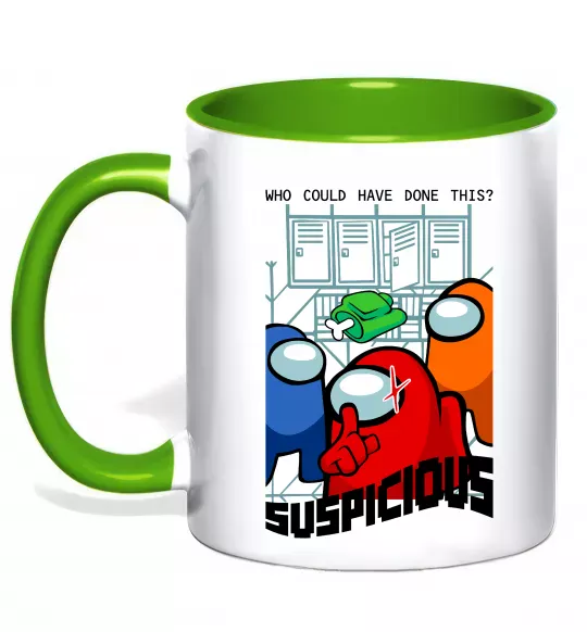 Чашка с цветной ручкой Who could have done this Зеленый фото