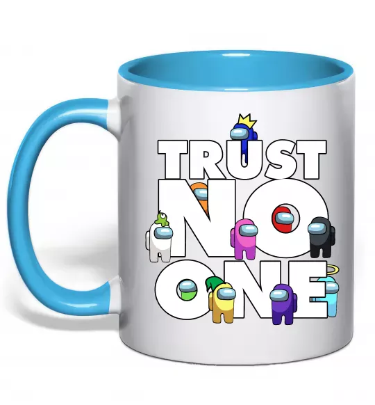 Чашка с цветной ручкой Among Us trust no one Голубой фото