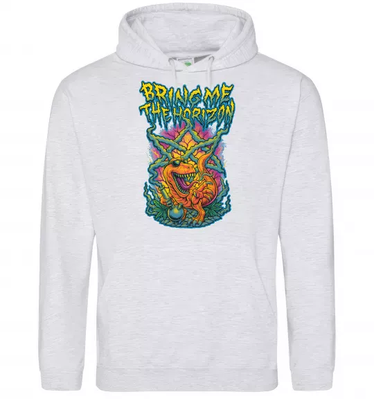 Женская толстовка (худи) Weed dino Bring me the Horizon Серый меланж фото