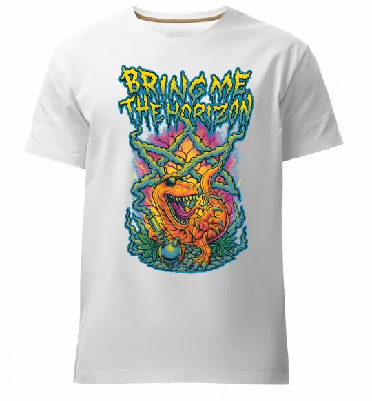 Мужская премиум футболка Weed dino Bring me the Horizon Белый фото
