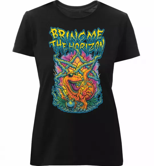 Женская премиум футболка Weed dino Bring me the Horizon Черный фото