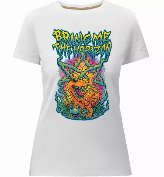 Женская премиум футболка Weed dino Bring me the Horizon Белый фото