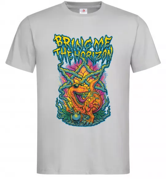 Мужская футболка Weed dino Bring me the Horizon Серый фото