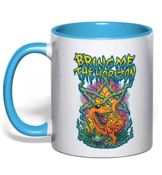 Чашка з кольоровою ручкою Weed dino Bring me the Horizon Блакитний фото