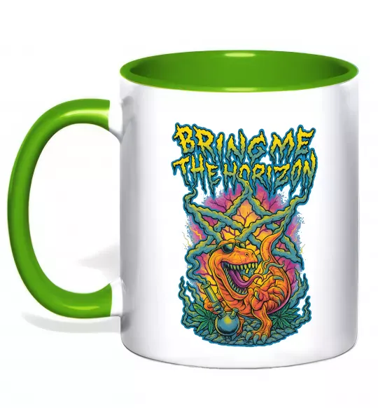 Чашка з кольоровою ручкою Weed dino Bring me the Horizon Зелений фото