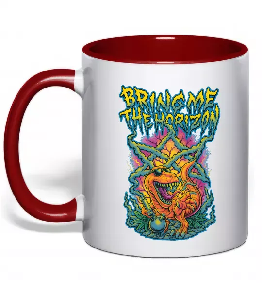 Чашка з кольоровою ручкою Weed dino Bring me the Horizon Червоний фото