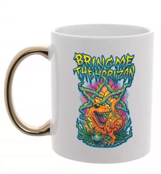 Чашка з кольоровою ручкою Weed dino Bring me the Horizon Золото фото