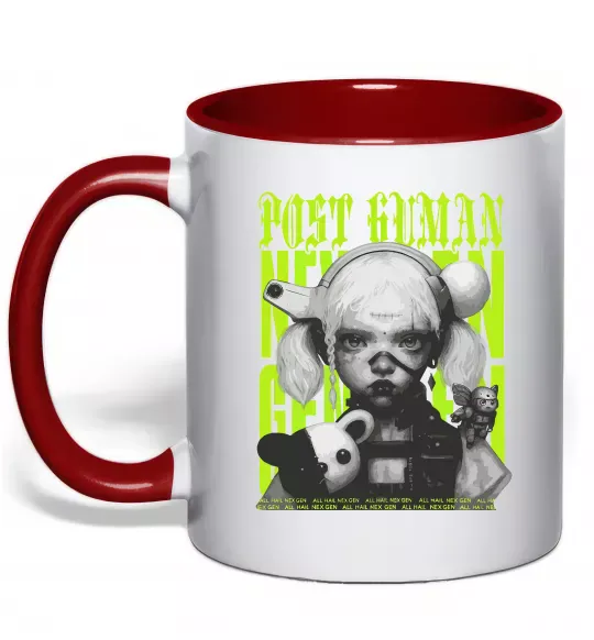 Чашка с цветной ручкой Post human Красный фото