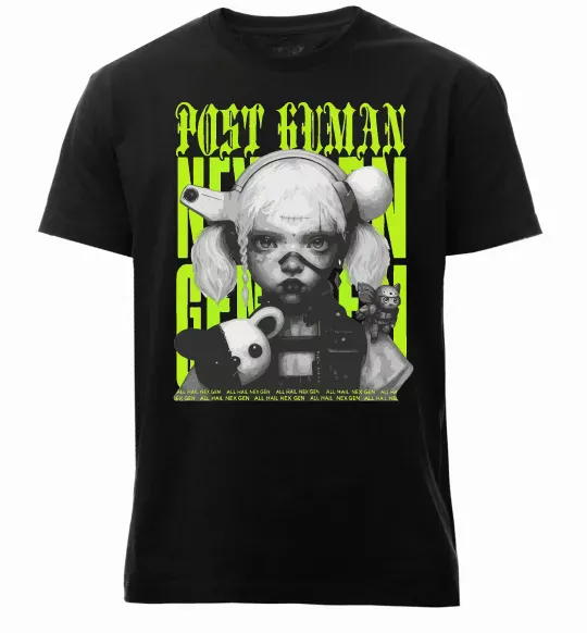 Мужская премиум футболка Post human Черный фото