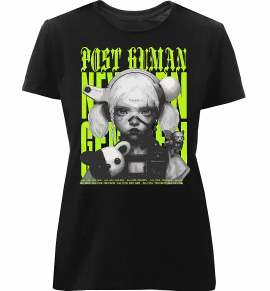 Жіноча преміум футболка Post human Чорний фото