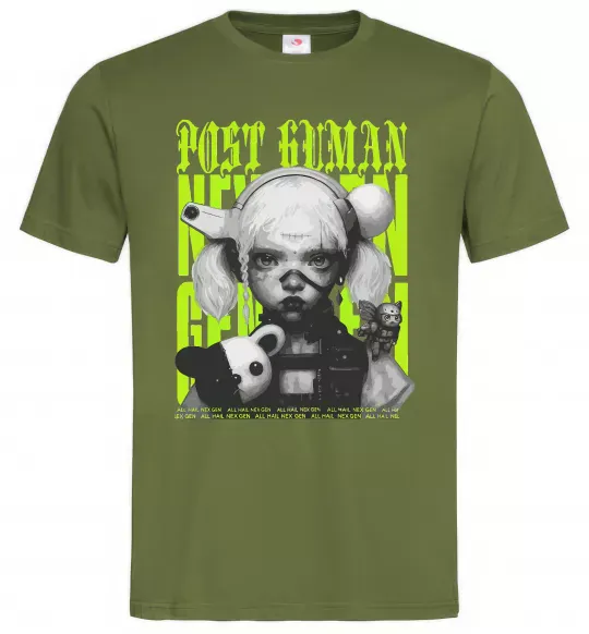 Чоловіча футболка Post human Оливковий фото