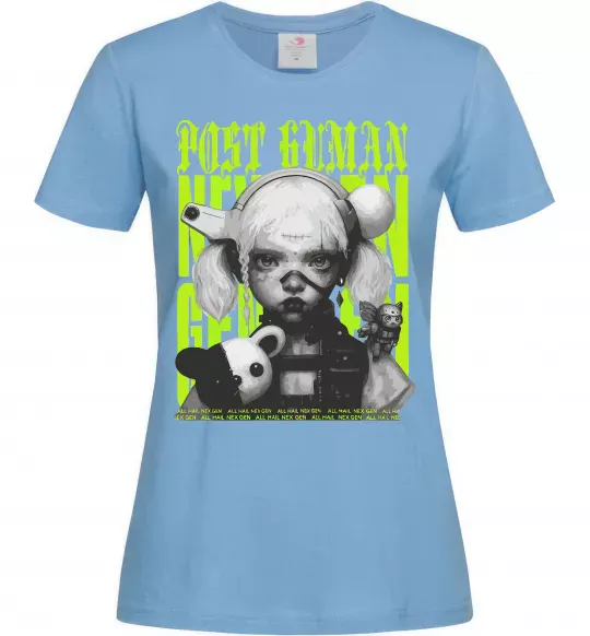 Жіноча футболка Post human Блакитний фото