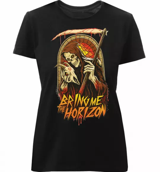 Женская премиум футболка Death Bring me the Horizon Черный фото