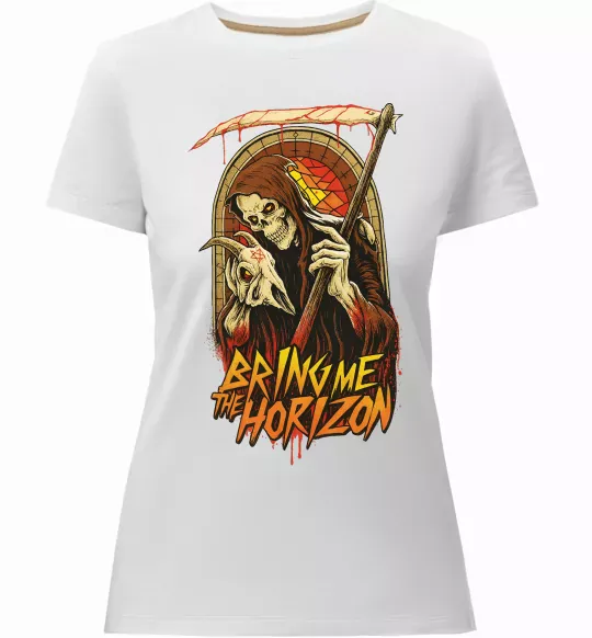 Женская премиум футболка Death Bring me the Horizon Белый фото