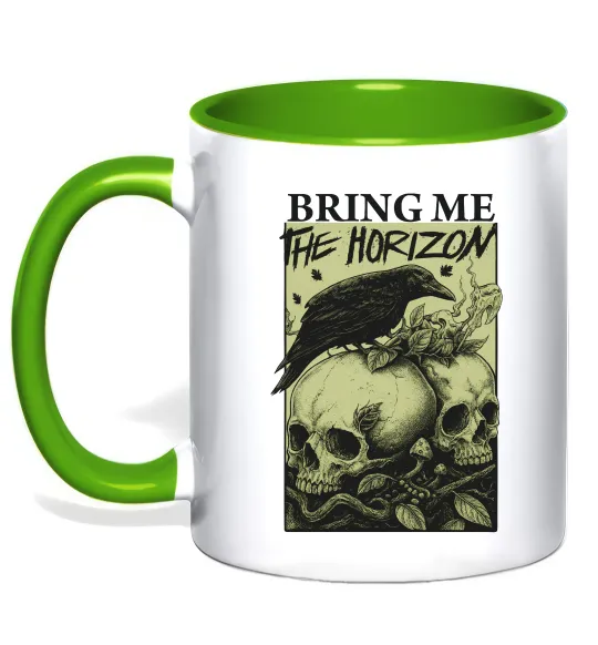 Чашка с цветной ручкой Bring me the Horizon черепи Лаймовый фото