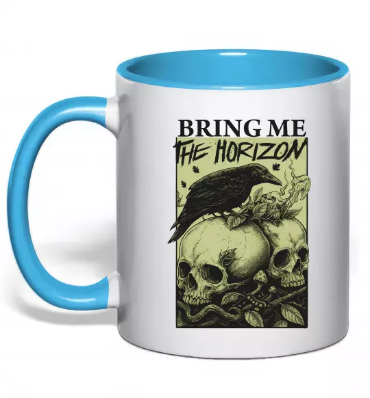 Чашка с цветной ручкой Bring me the Horizon черепи Голубой фото