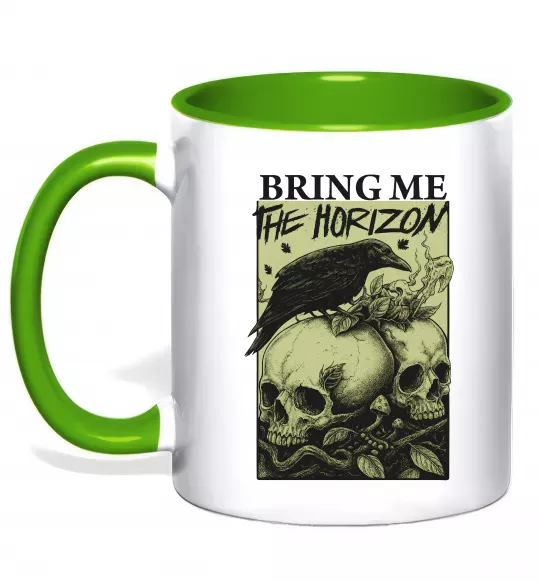 Чашка с цветной ручкой Bring me the Horizon черепи Зеленый фото