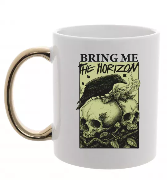 Чашка с цветной ручкой Bring me the Horizon черепи Золото фото