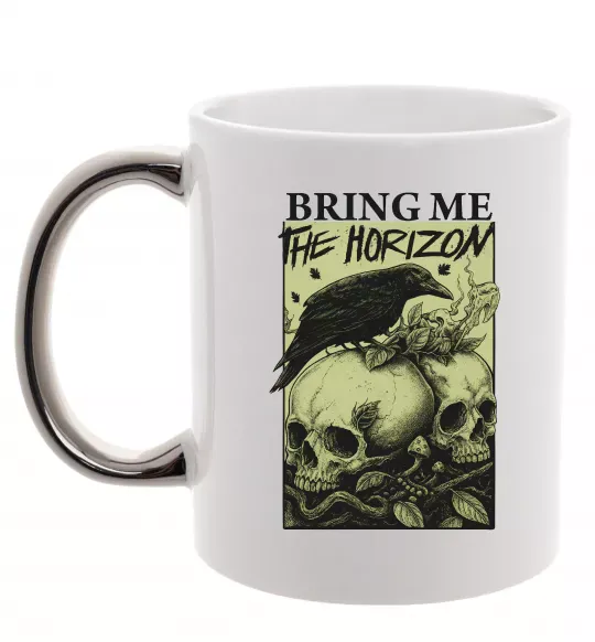 Чашка с цветной ручкой Bring me the Horizon черепи Серебро фото