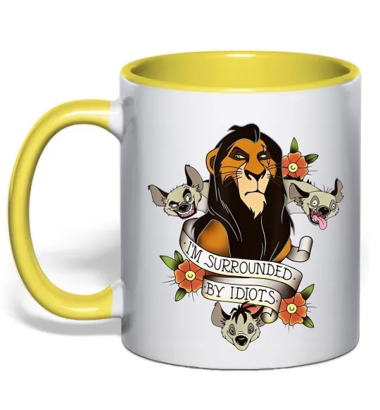 Чашка з кольоровою ручкою I`m surrounded by idiots Лимонний фото