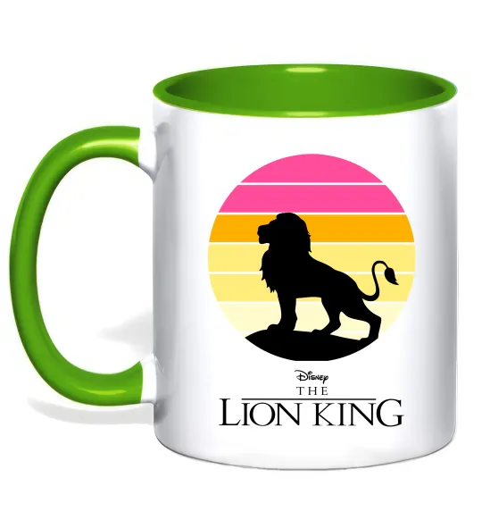 Чашка с цветной ручкой Lion king sunset Лаймовый фото