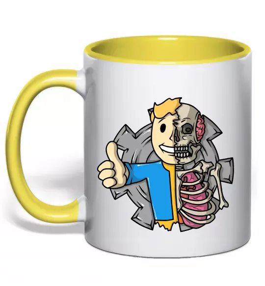 Чашка з кольоровою ручкою Half vault fallout Сонячно жовтий фото