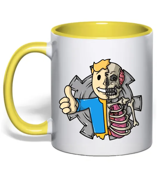 Чашка с цветной ручкой Half vault fallout Лимонный фото