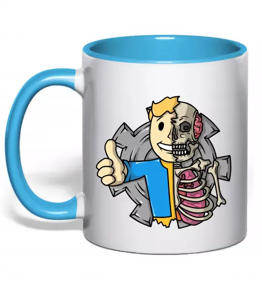 Чашка з кольоровою ручкою Half vault fallout Блакитний фото