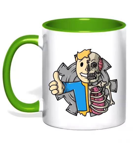Чашка з кольоровою ручкою Half vault fallout Зелений фото
