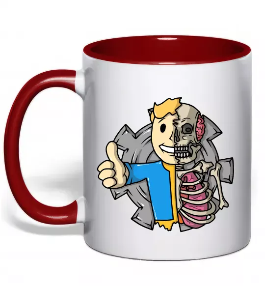 Чашка з кольоровою ручкою Half vault fallout Червоний фото