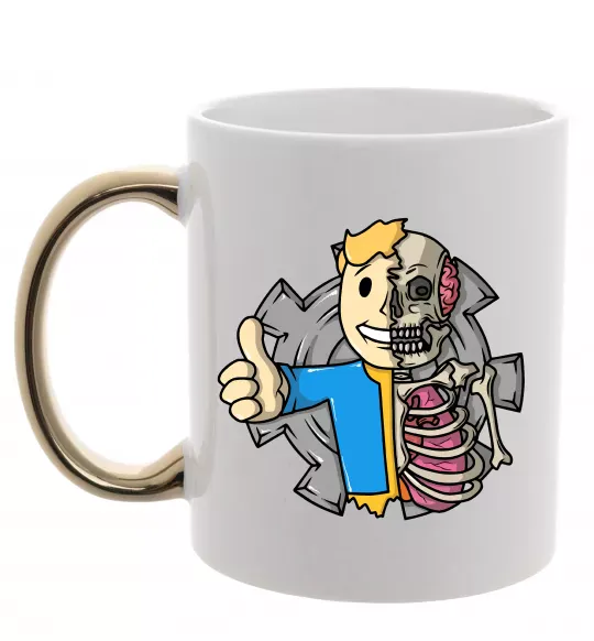 Чашка з кольоровою ручкою Half vault fallout Золото фото