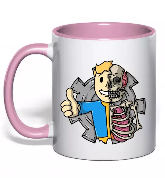 Чашка з кольоровою ручкою Half vault fallout Ніжно рожевий фото