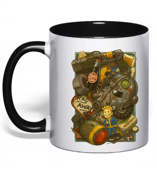 Чашка з кольоровою ручкою Fallout pack Чорний фото