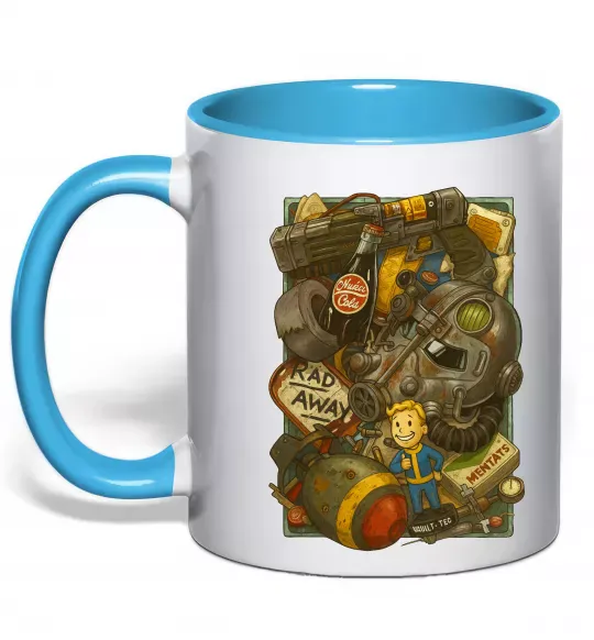 Чашка з кольоровою ручкою Fallout pack Блакитний фото