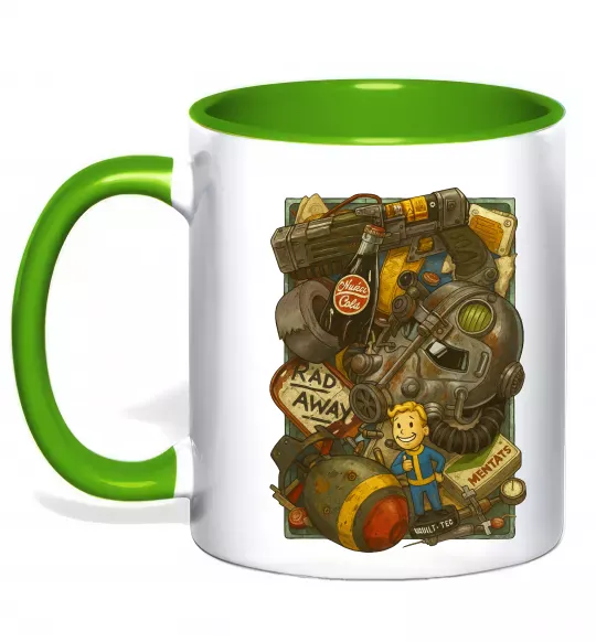 Чашка з кольоровою ручкою Fallout pack Зелений фото