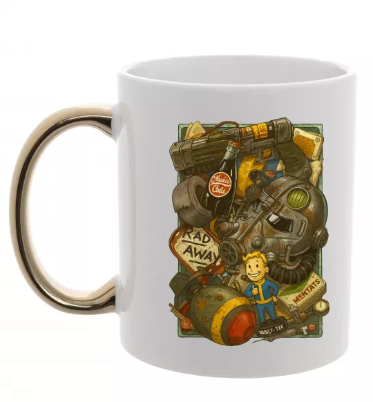 Чашка з кольоровою ручкою Fallout pack Золото фото