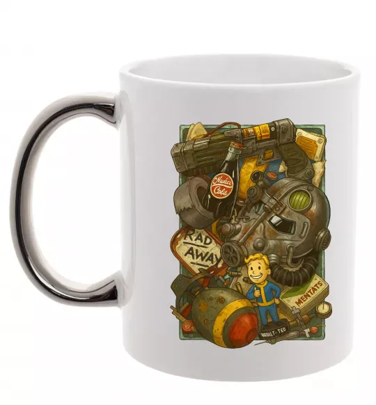 Чашка з кольоровою ручкою Fallout pack Срібло фото