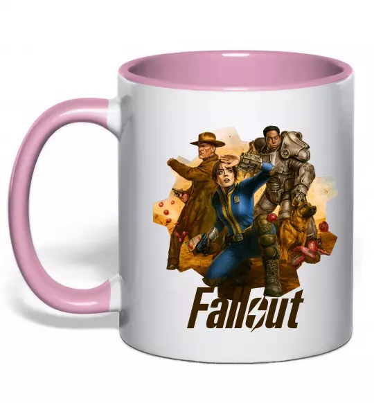 Чашка з кольоровою ручкою Fallout art Ніжно рожевий фото
